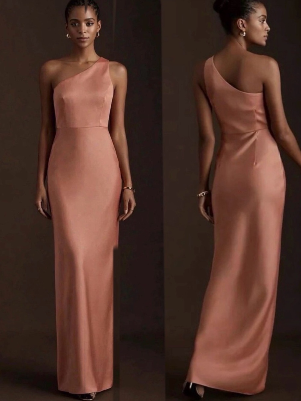 Anthropologie BHLDN Womens Dress Brown One Shoulder Maxi Evening Bridesmaid 12